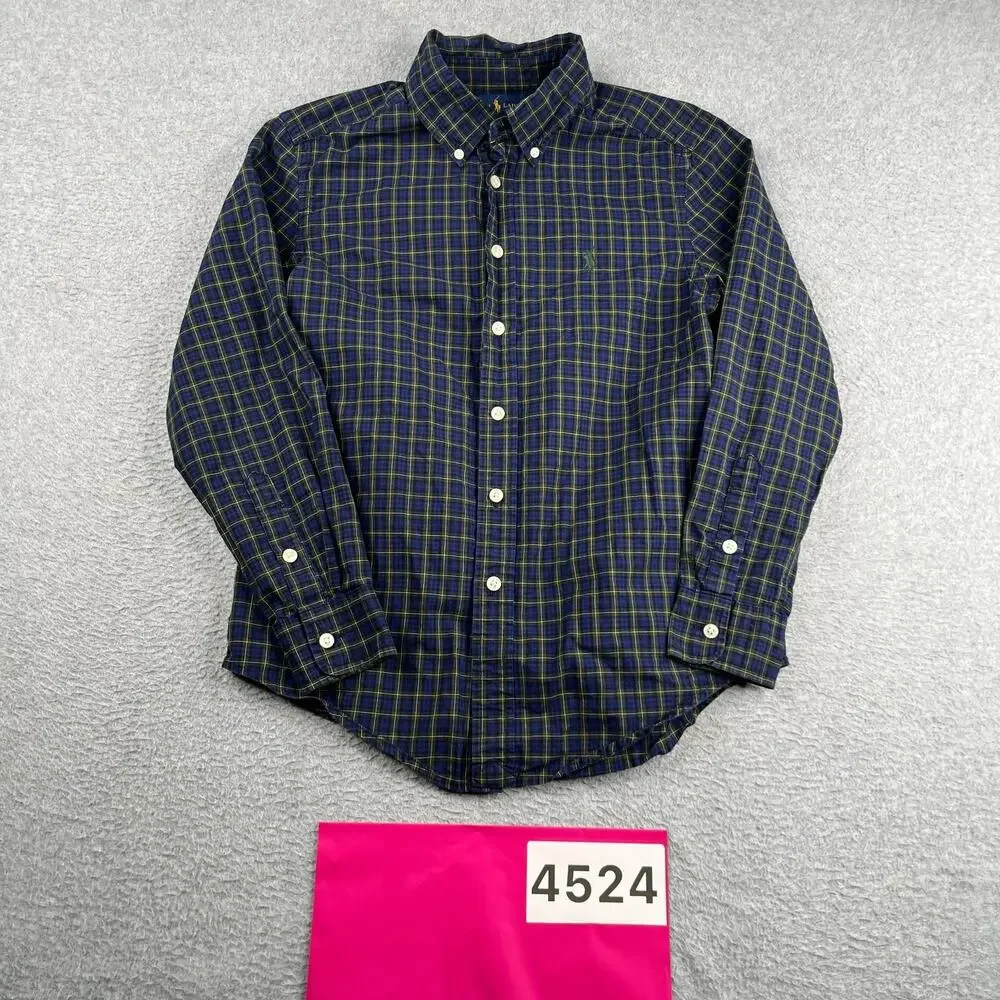 Ralph Lauren Long Sleeve Button Up Shirt Youth Boys Medium Blue Green Plaid